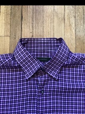 Ermenegildo Zegna Men's Large Purple/White Checked Button Front Shirt,Italy,MINT